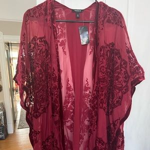 Burgundy Burnout Velvet Sheer Shawl NWT